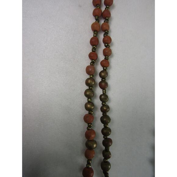 Rust/Orange Gold Tone Necklace 60" Boho Whimsical Cottagecore Hippie VTG - Picture 2 of 4